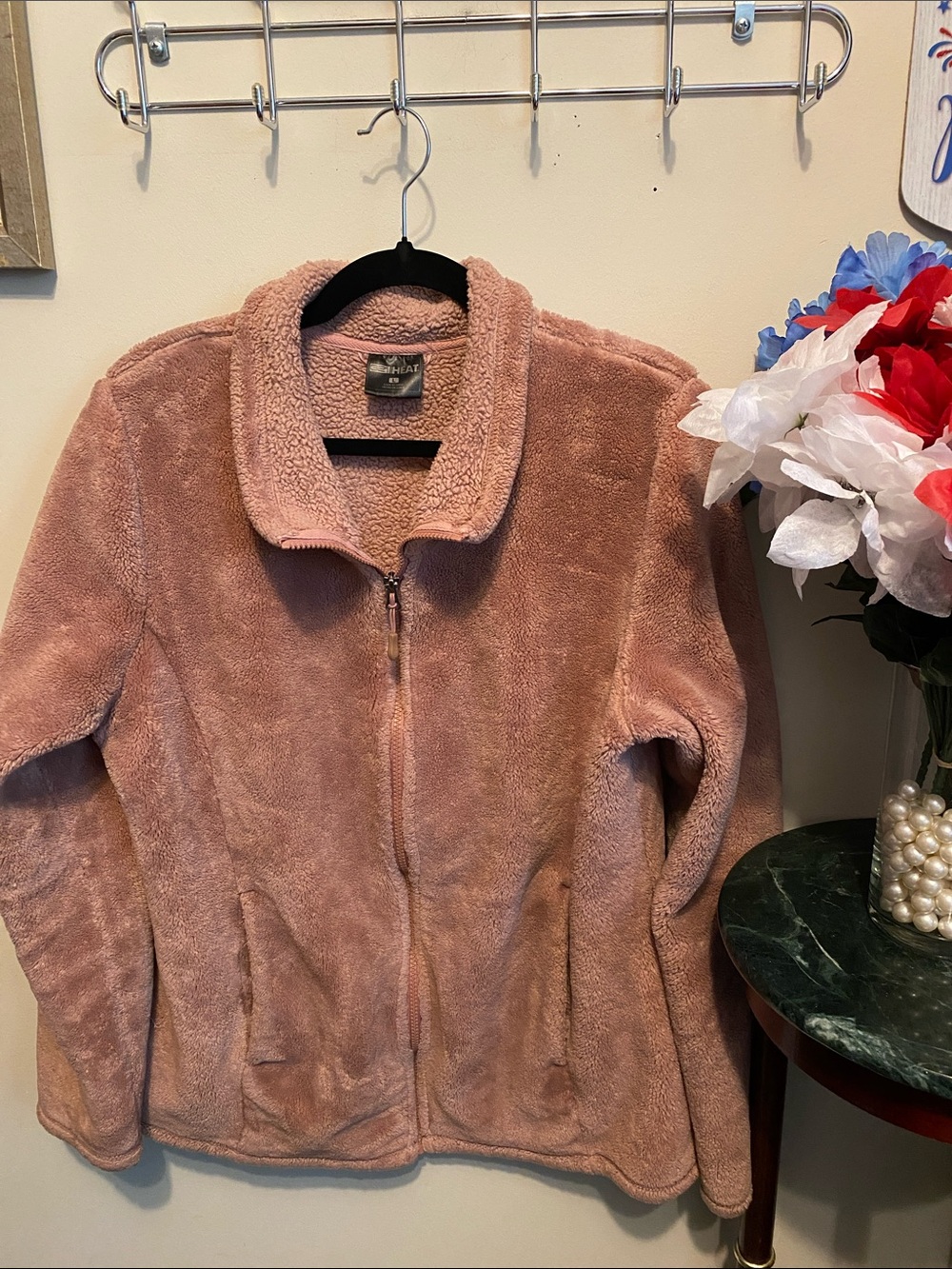 32 Degree Heat Plush Zip-Up Teddy Jacket - Rose Size Large